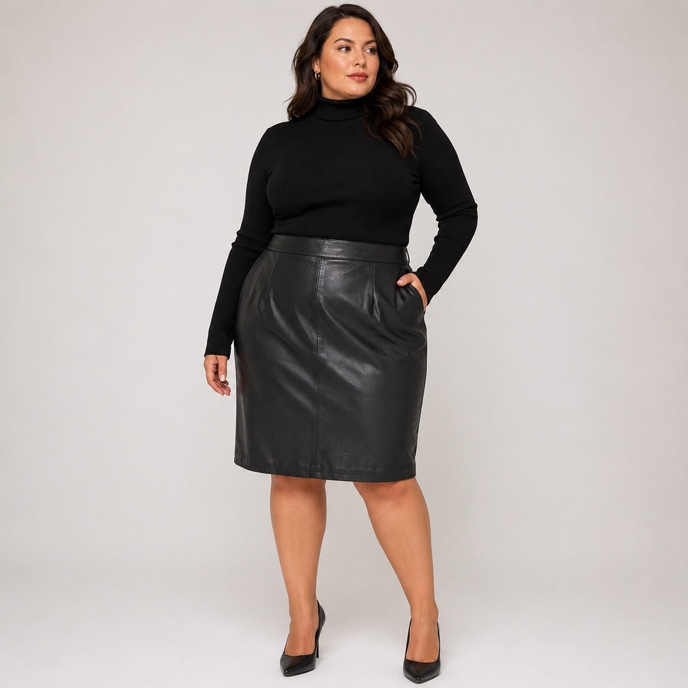 Black Faux Leather Pencil Skirt - Classic High-Waist